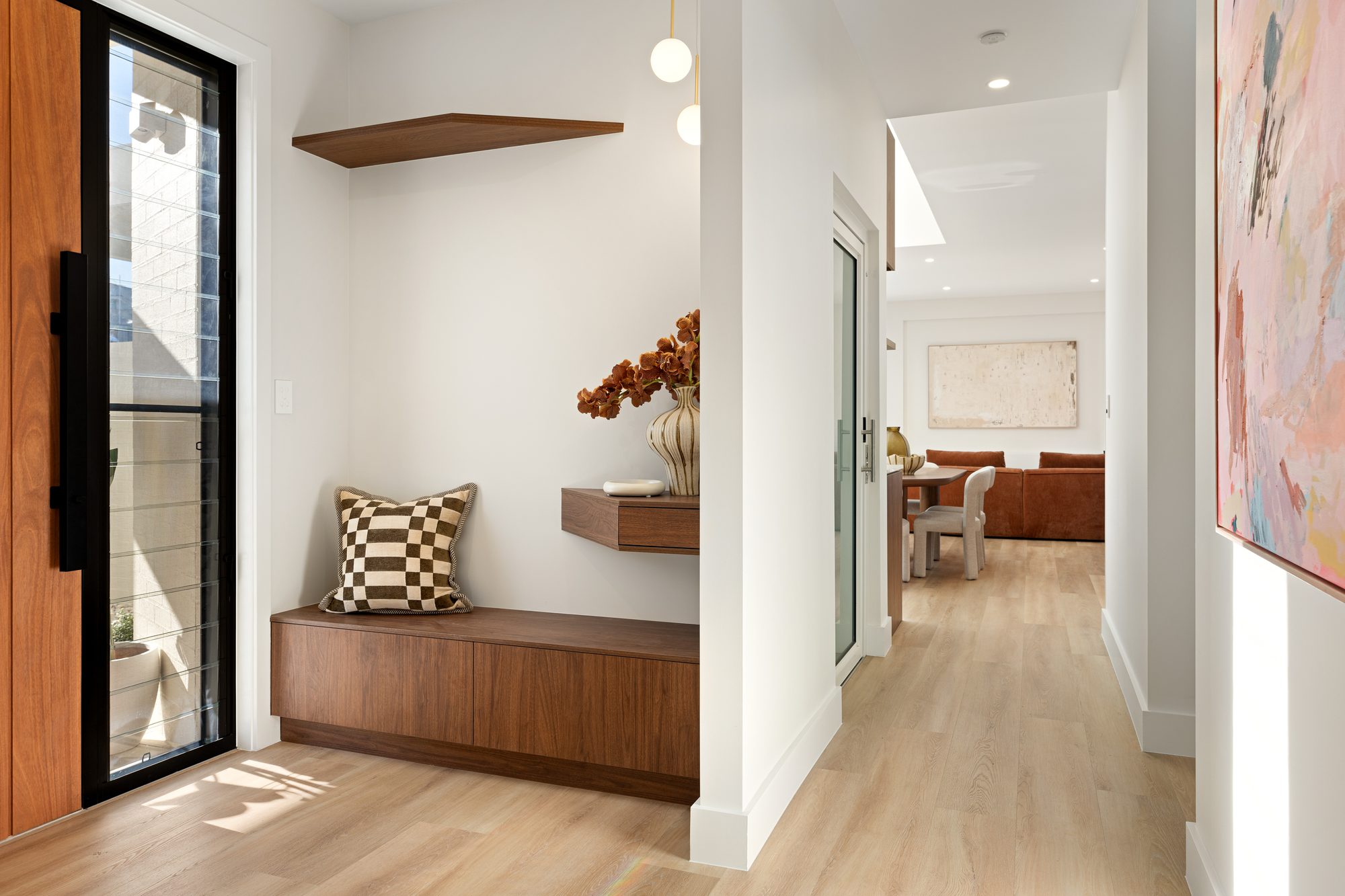 Rowan Crescent Merewether — master bedroom with sheer curtains and morning light